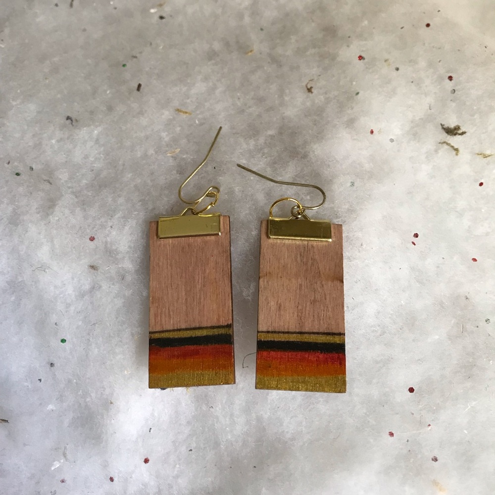 SUNSET HAND STAINED AND PAINTED WOOD EARRINGS